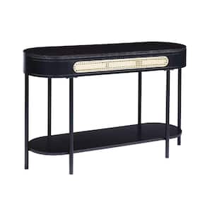 16 in. Black Oval Wood Top Console Table with Metal Legs