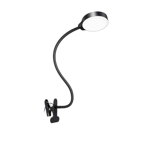 22 in. Black Gooseneck LED Desk Lamp with Clamp, 3 Color Modes and 5 Brightness Levels, Eye-Caring Clip-On Reading Light