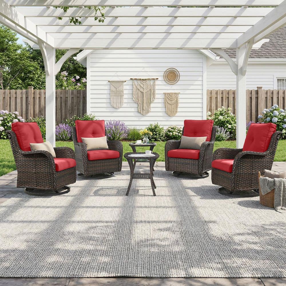 ArcLine 6-Piece Brown Wicker Patio Conversation Set with Olefin Red Cushions and Swivel Glider Rocker Chairs price history on PriceWatchPro