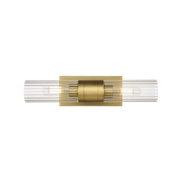 Empire 18.5 in. 2-Light Brushed Brass Vanity Light with Glass Shade