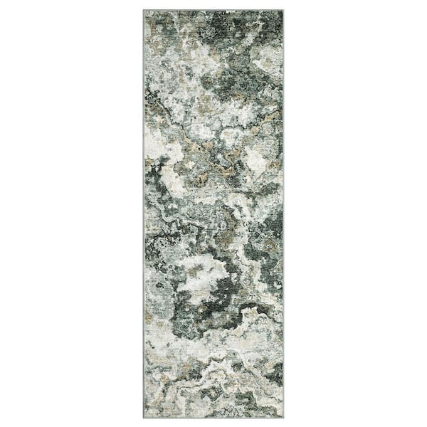 Unbranded Green 2 ft. x 6 ft. Abstract Washable Print Anti-stain Anti-slip for Living Room Bedroom Home DecorArea Rug