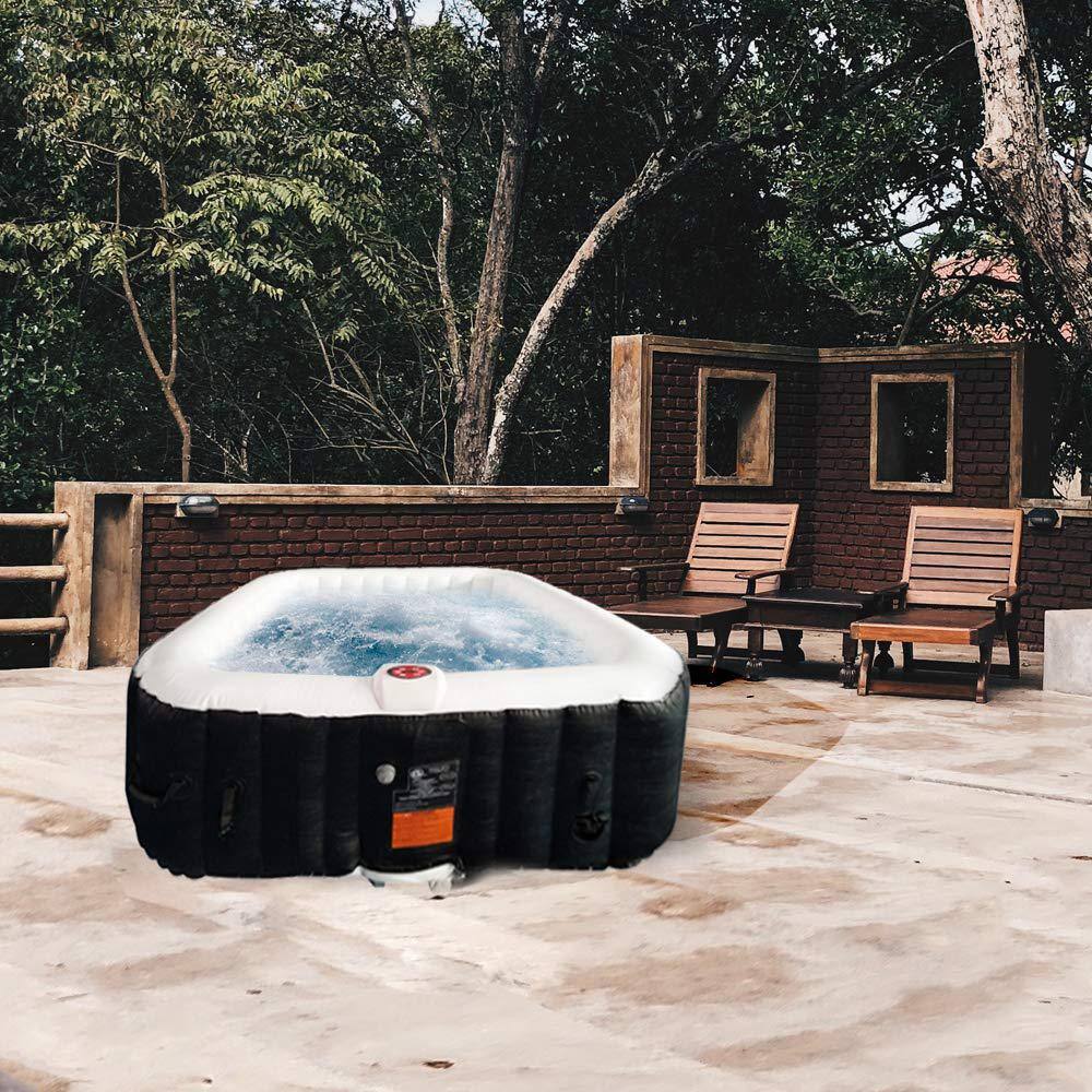 ALEKO 4-Person Black and White Inflatable Square Hot Tub