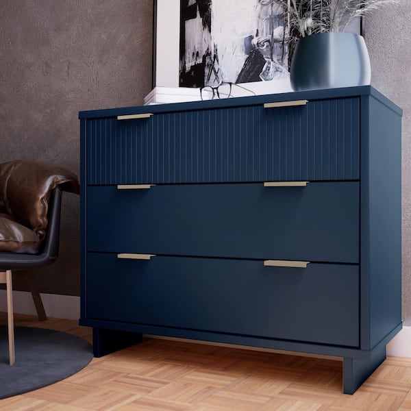 Manhattan Comfort Granville Midnight Blue 3-Drawer 37.95 in. Wide Standard Dresser
