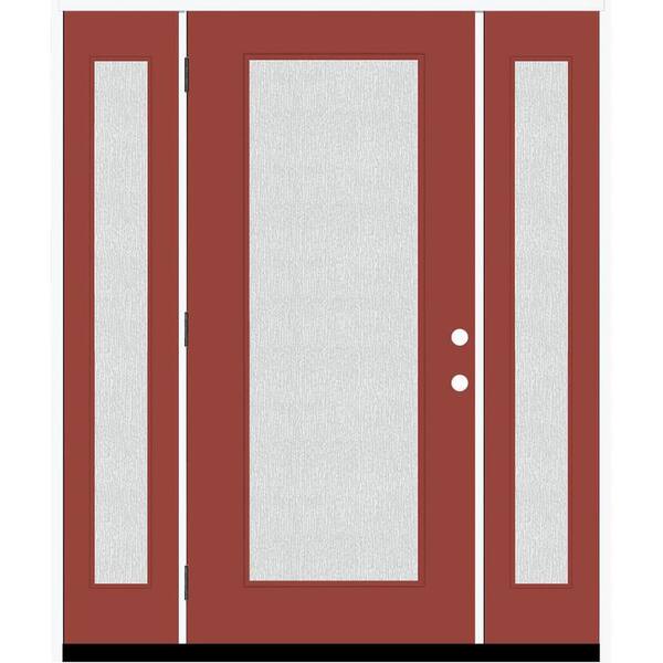 Steves & Sons Legacy 64 in. x 80 in. Full Lite Rain Glass RHOS Primed Morocco Red Finish Fiberglass Prehung Front Door w/Dbl 12 in. SL