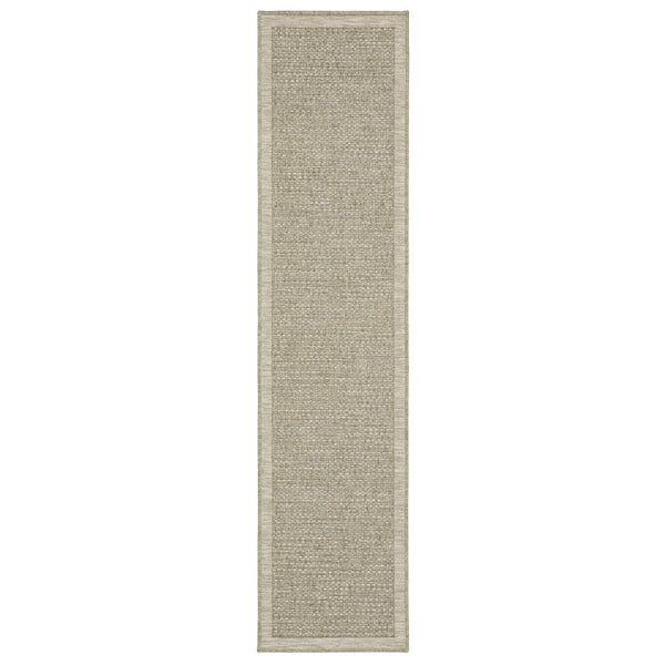 Thrasher Beige 2 ft. x 8 ft. Border Solid Polypropylene Indoor/Outdoor Runner Area Rug