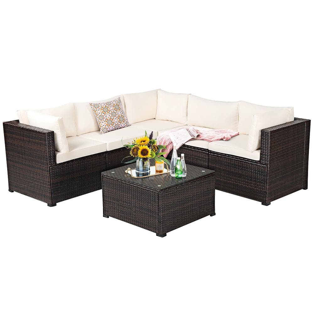 6-Piece Patio Wicker Outdoor Sectional Set with CushionGuard in Beige Cushions price history on PriceWatchPro