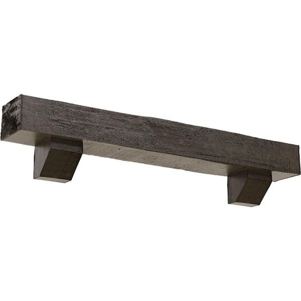 Ekena Millwork 4 in. x 4 in. x 4 ft. Rough Cedar Faux Wood Fireplace Mantel Kit with Ashford Corbels, Burnished Honey Dew