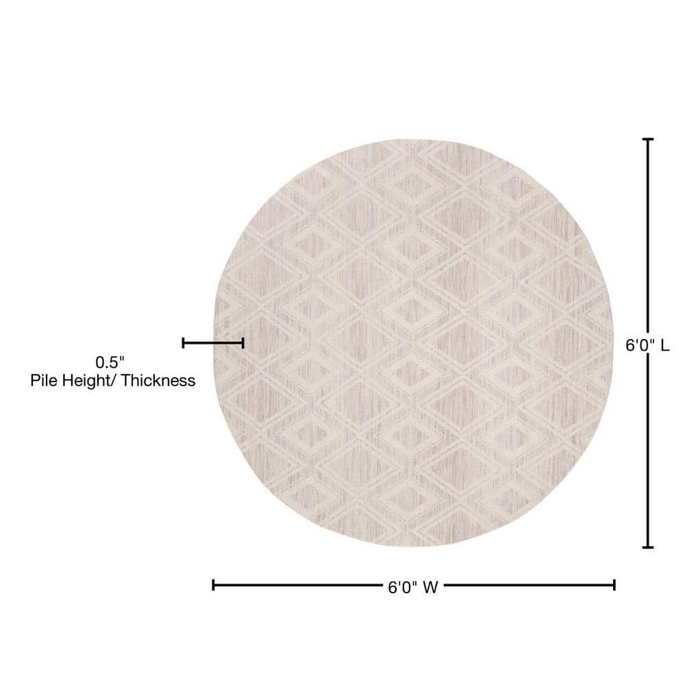 Handmade Silver/Ivory Geometric Wool 6' Round Area Rug