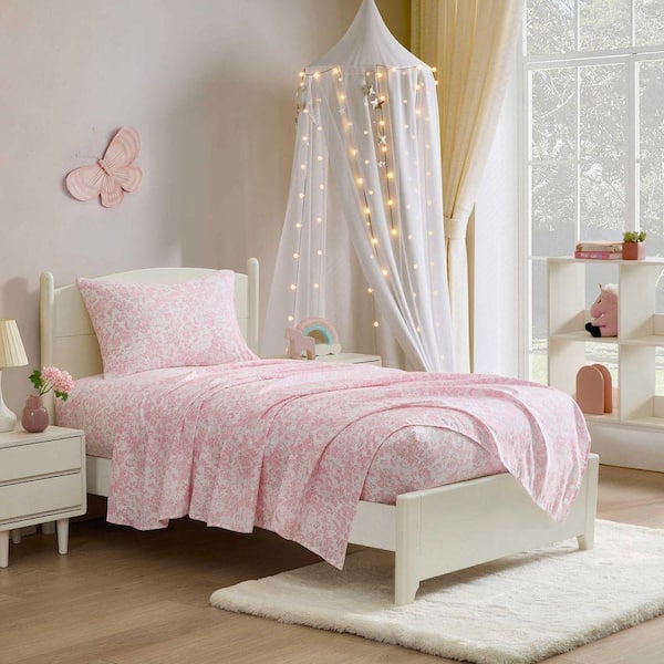 Laura Ashley Toile Unicorn 4-Piece Pink Microfiber Queen Sheet Set