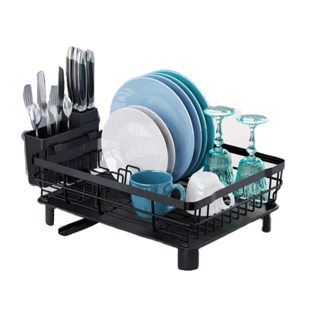 TOOLF Expandable Dish Drying Rack, Large Capacity Dish Drainer with  Drainboard, Dish Rack for Kitchen, Anti-Rust Plate Rack with Glass &  Utensil Holder