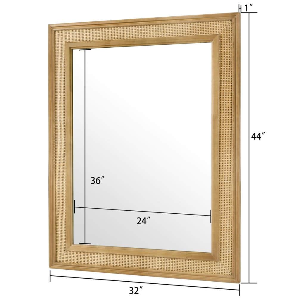 Natural Wood and Rattan Framed Full Length Rectangular Mirror