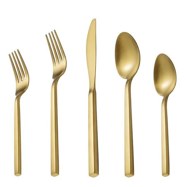 20-Piece Gold Forged Stainless Steel Flatware Serving (Set for 4) with Square Handle, Dishwasher Safe