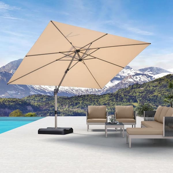 PURPLE LEAF 9 ft. x 11 ft. Outdoor Patio Cantilever Umbrella Light Champagne Aluminum Offset 360° Rotation Umbrella in Beige