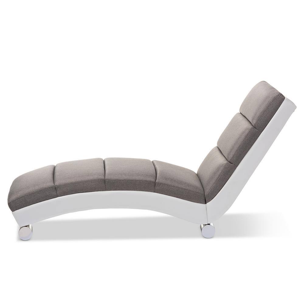 Contemporary Gray Faux Leather & Wood Curved Chaise Lounge