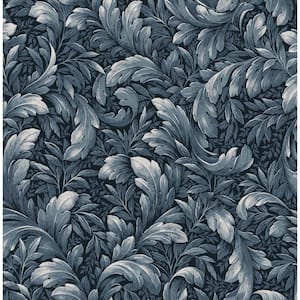 30.75 sq. ft. Navy Blue Acanthus Trail Vinyl Peel and Stick Wallpaper Roll