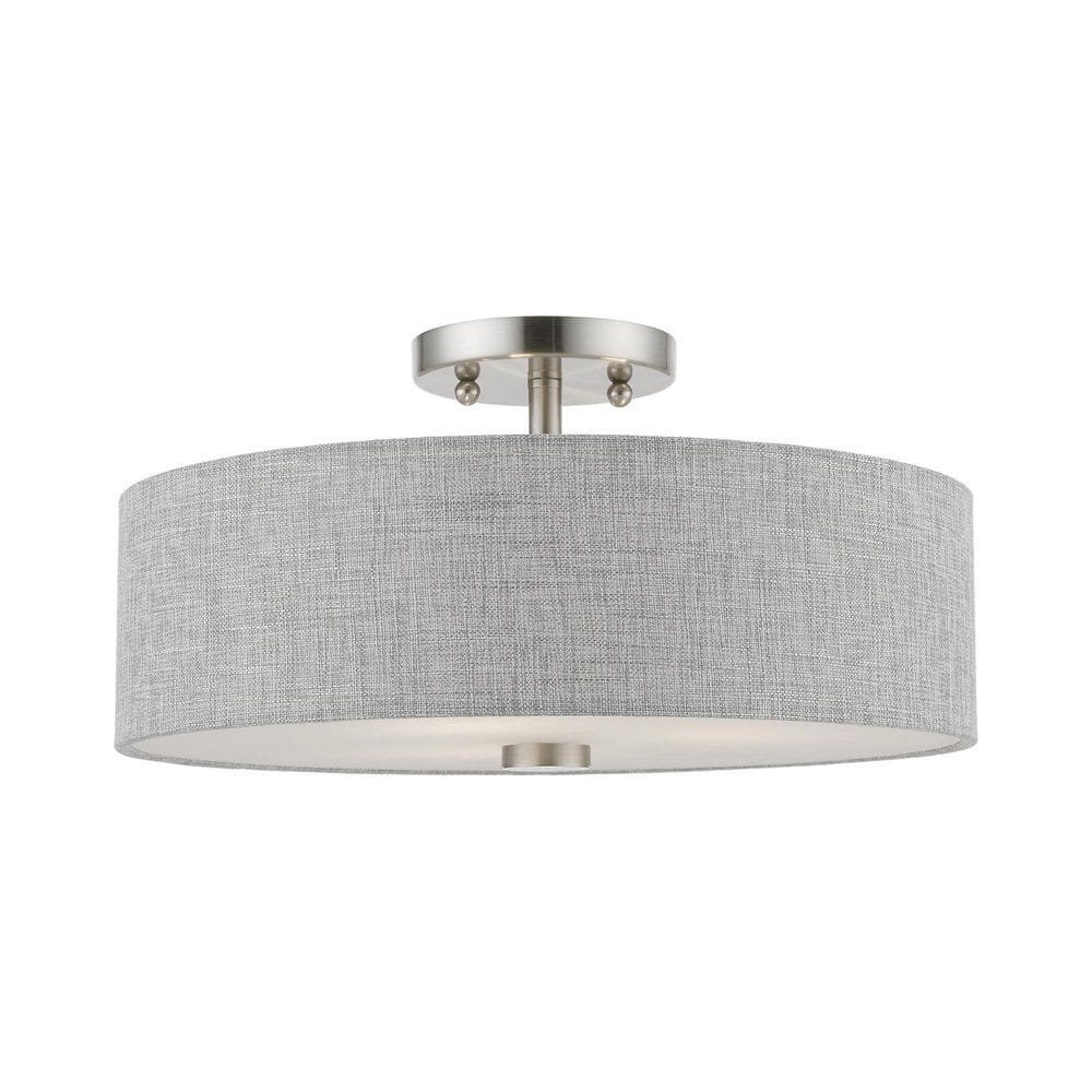 Parkett 15 in. 3-Light Brushed Nickel Semi-Flush Mount with Urban Gray Fabric Shade with White Fabric Inside price history on PriceWatchPro