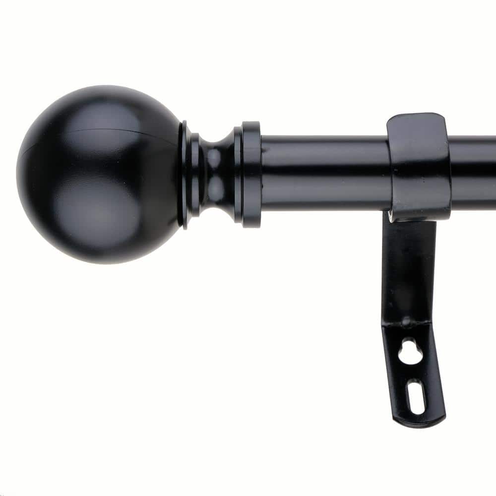 Black Adjustable Metal Curtain Rod with Finial, 72-144 Inches