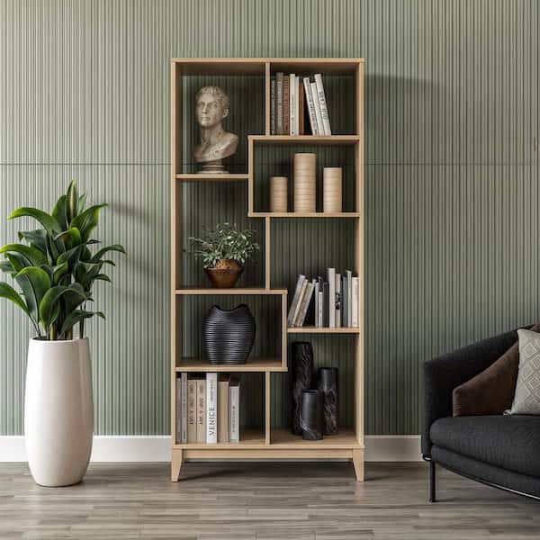 Geometrix 72 in. Tall Light Oak Finish Solid Wood 8-Shelf Bookcase