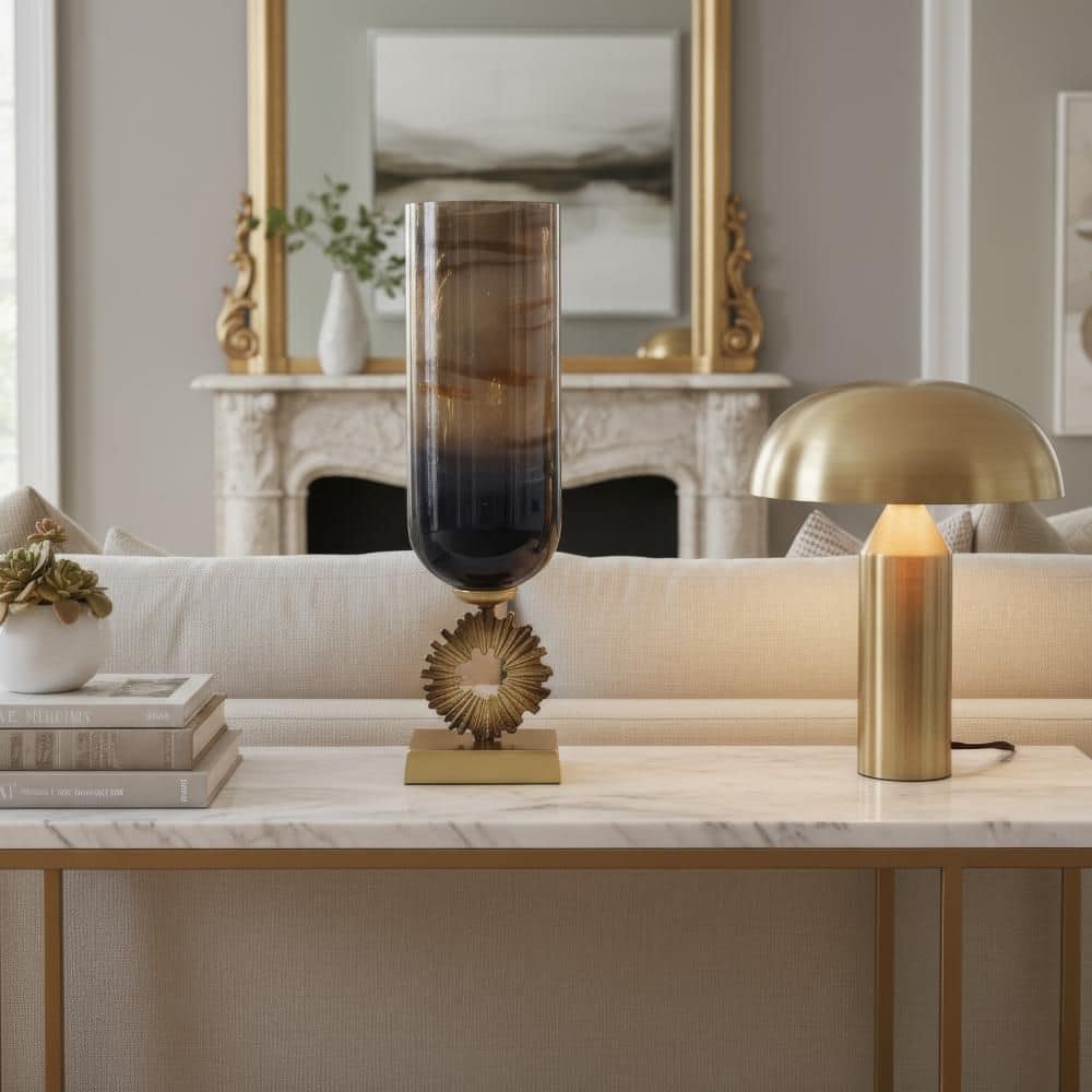 Ginny 18.7 in. Gold, Gray and Copper Glass and Metal Metal Geometric Decorative Vase price history on PriceWatchPro