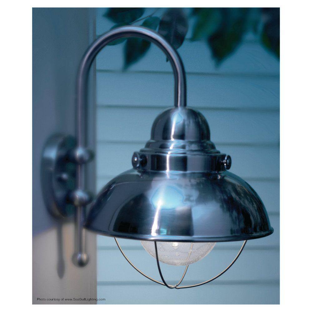 Seabright Industrial Brushed Stainless 1-Light Lantern with Clear Seeded Glass
