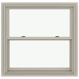 37.375 in. x 36 in. W-2500 Series Desert Sand Painted Clad Wood Double Hung Window w/ Natural Interior and Screen