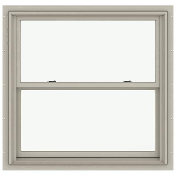 JELD-WEN 37.375 in. x 36 in. W-2500 Series Desert Sand Painted Clad Wood Double Hung Window w/ Natural Interior and Screen