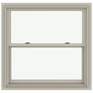 37.375 in. x 36 in. W-2500 Series Desert Sand Painted Clad Wood Double Hung Window w/ Natural Interior and Screen
