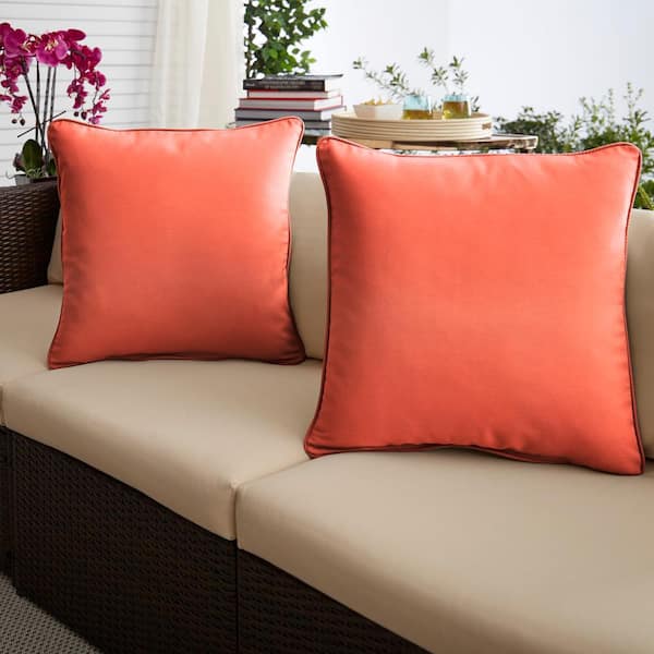 16x16 2pk Square Sunbrella Corded Indoor Outdoor Throw Pillows Coral