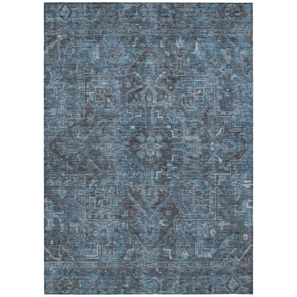 HomeRoots Navy and Black 8 ft. x 10 ft. Woven Oriental Rectangle Indoor/Outdoor Area Rug