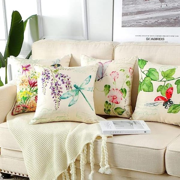 18 in. x 18 in. Green Outdoor Waterproof Throw Pillow Covers Floral Printed  and Boho Farmhouse Outdoor Pillow (Set of 4) B09XCFX8P2 - The Home Depot
