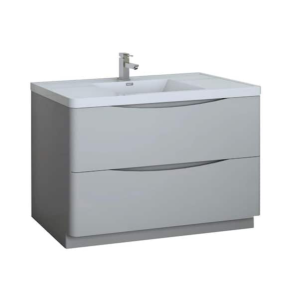 Fresca Tuscany 48 in. Modern Bath Vanity in Glossy Gray with Vanity Top in White with White Basin