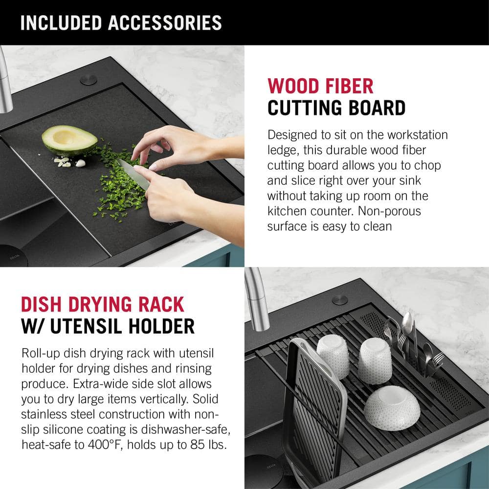 Delta Black Stainless Steel 33" Single Bowl Drop-In Kitchen Sink