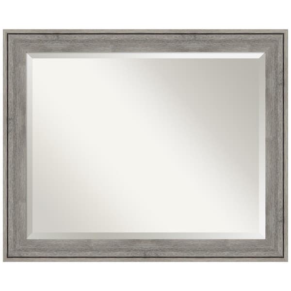 Amanti Art Regis Barnwood Grey 32.5 in. W x 26.5 in. H Wood Framed Beveled Wall Mirror in Gray