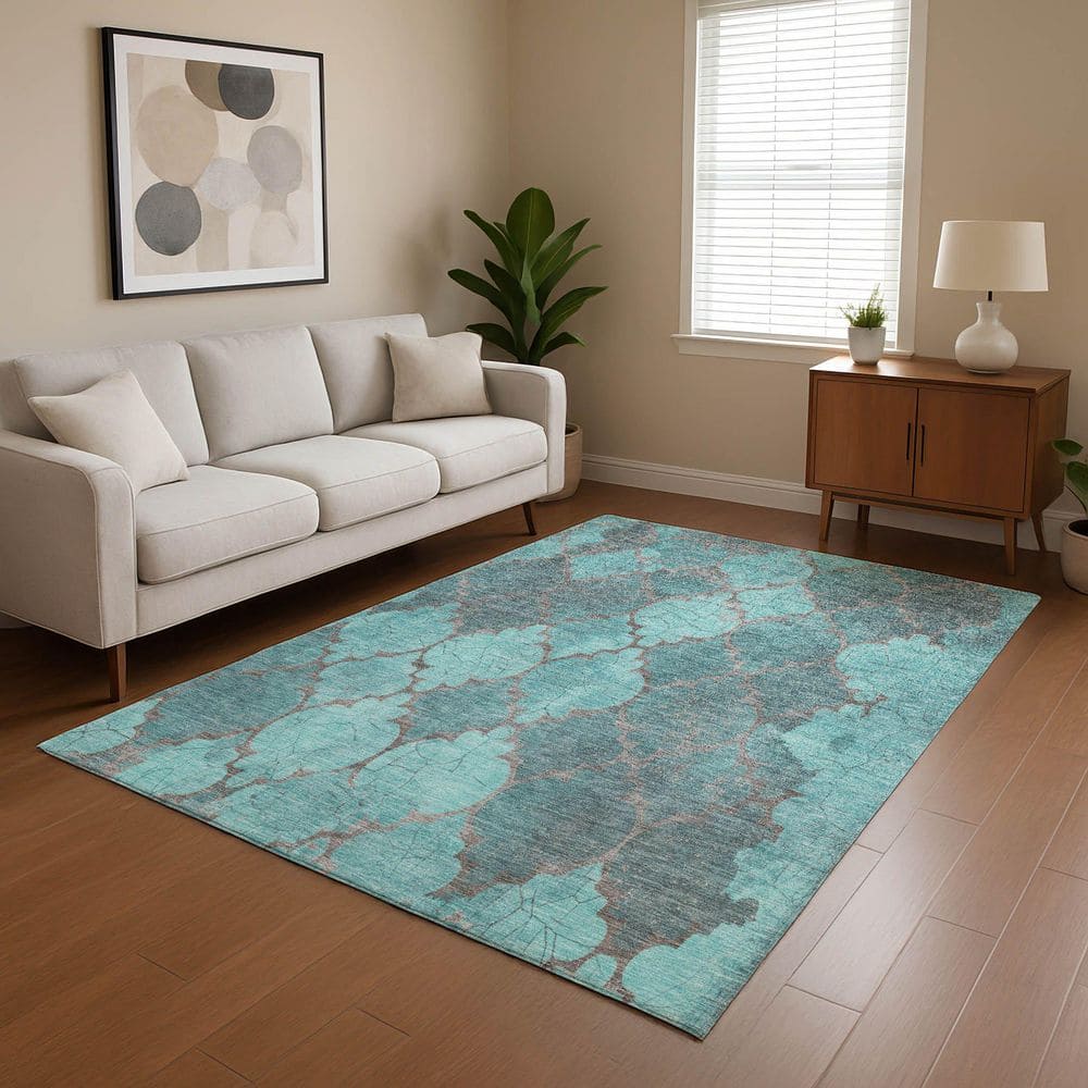 Mayfield Premium Machine Washable Abstract AMF1784 Teal 8 ft. x 10 ft. Area Rug price history on PriceWatchPro