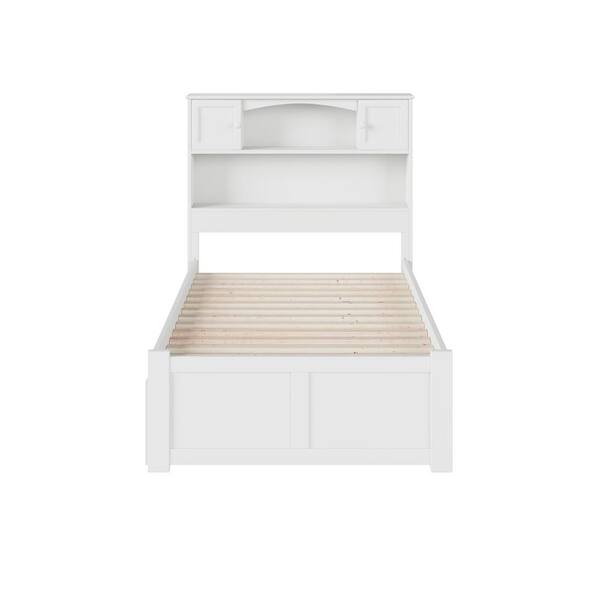 Atlantic Furniture Newport White Twin, Twin Xl Storage Bed With Bookcase Headboard
