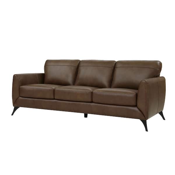 DEVON & CLAIRE 39 in. W Slope Arm Bisbane Straight Leather Sofa, Brown