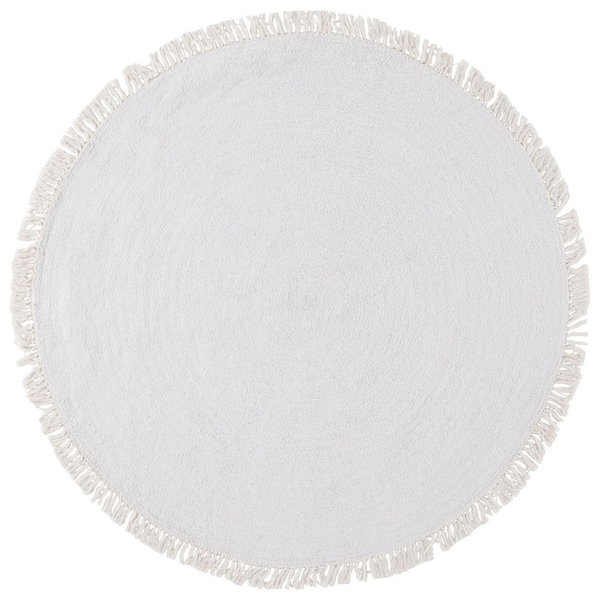 Easy Care 5 ft. x 5 ft. Ivory Modern Solid Fringe Round Area Rug