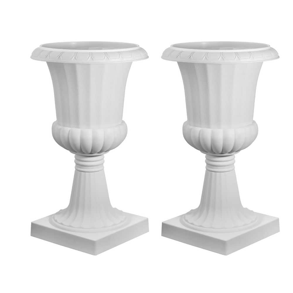 15.74 in. W x 26.4 in. H 10 qt. White Plastic Lightweight, Durable, Drainage Holes, Easy Assembly Urn Planters (2-Pack) price history on PriceWatchPro