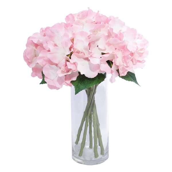 LIVING LUXURY 14 in. Blush Pink Artificial Hydrangea Flower Stem Spray (Set of 12)