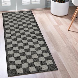 Daisy Black and Ivory 2 ft. x 8 ft. Indoor/Outdoor Area Rug