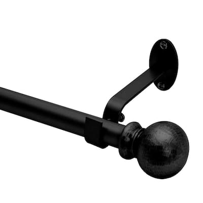 Farmhouse 86 in. - 120 in. Adjustable 3/4 in. Window Single Curtain Rod in Wraught Iron with Ball Finial