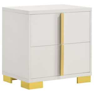 21.75 in. White and Gold 2-Drawers Wooden Nightstand