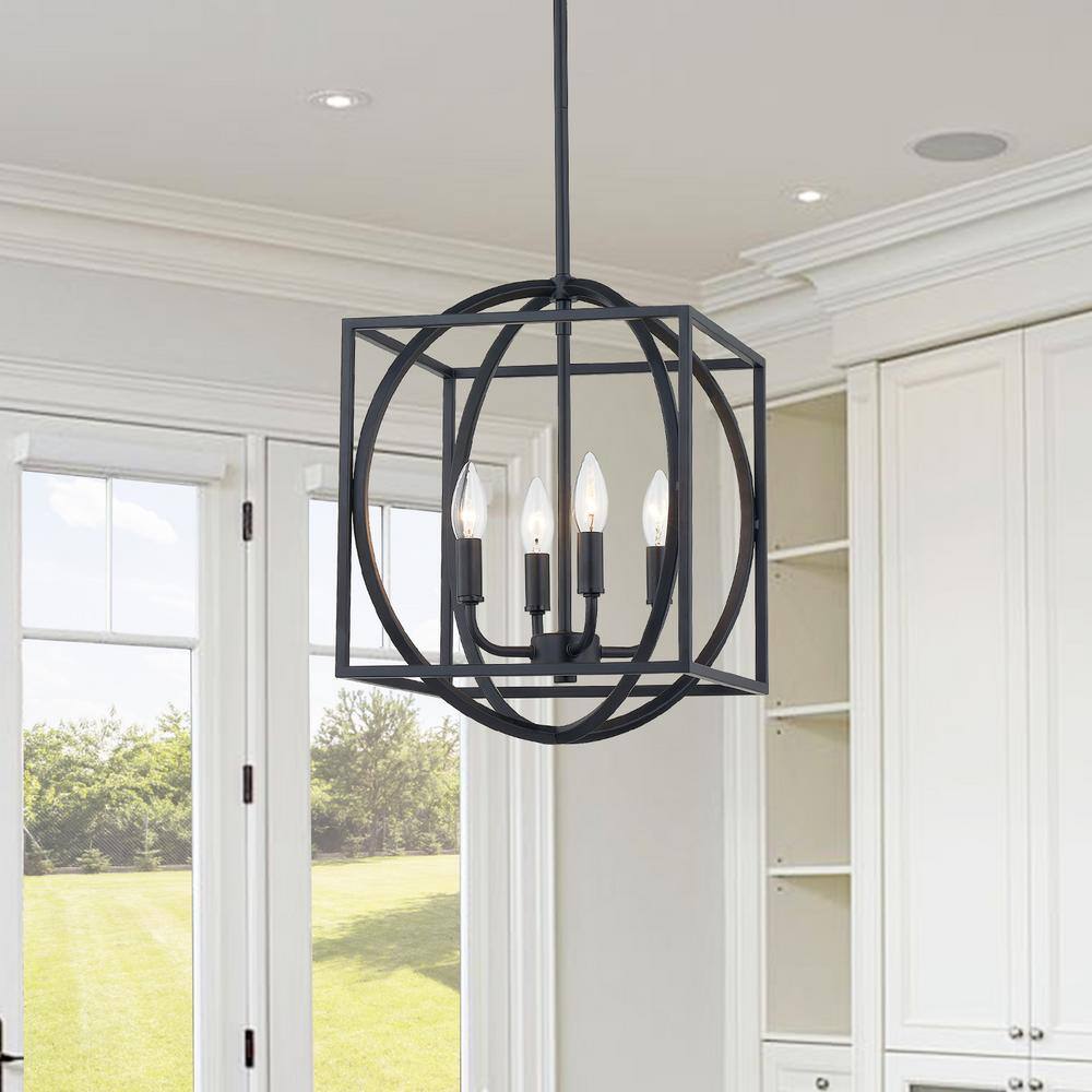 Black 4-Light Glass Lantern Pendant Light