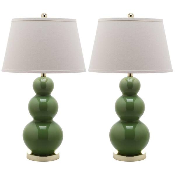 Safavieh Pamela 27 in. Fern Green Triple Gourd Ceramic Lamp (Set of 2)