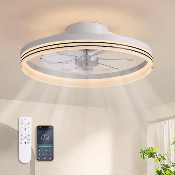 15.35 in. Indoor White LED Low Profile Ceiling Fan with Light Flush Mount Fan for Bedroom