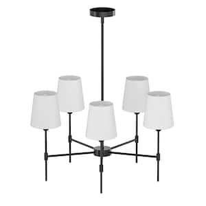 24 in. 5-Light Kitchen Island Linear Chandelier Classic Matte Black Pendant Light with Glass Shade
