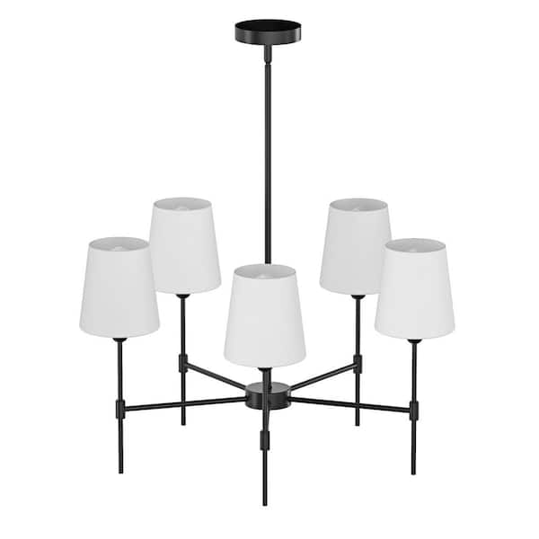 aiwen 24 in. 5-Light Kitchen Island Linear Chandelier Classic Matte Black Pendant Light with Glass Shade