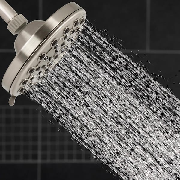 6-Spray 6 in. Single Wall Mount Low Flow Fixed Rain Shower Head in Brushed Nickel