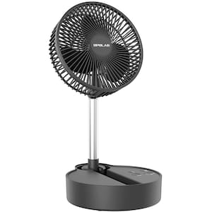 8 in. 3 Fan Speeds Personal Fan Portable Foldable Rechargeable Fan Battery Operated Oscillating Fan in Black Finish