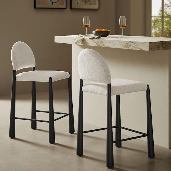 Hayley 37.5 in. H Black Cream Low Back Metal Counter Stool with Fabric Seat